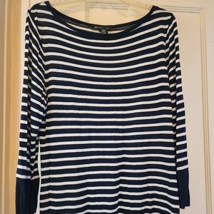INC XL Navy & White Striped Blouse